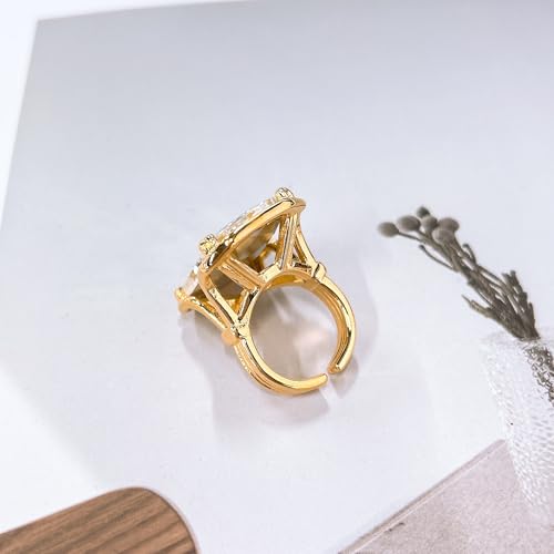 Bling Rhinestone Rectangle Statement Knuckle Cocktail Ring Adjustable Band for Women Trendy Geometric Sparkly Clear Crystal Chunky Open Finger Rings Engagement Wedding Promise Party Prom Jewelry Gift