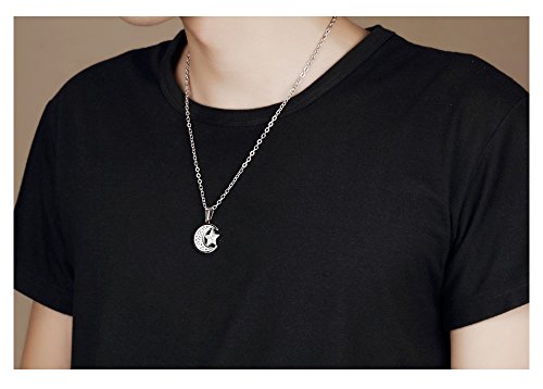 HIJONES Men's Stainless Steel Retro Islamic Crescent Moon Pendant 20 Inch | Star Charm, Necklace