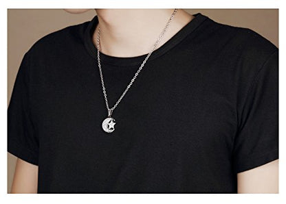HIJONES Men's Stainless Steel Retro Islamic Crescent Moon Pendant 20 Inch | Star Charm, Necklace