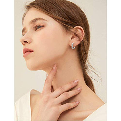 CiNily 14K White Gold Plated Small Hoop Earrings for Women Girls Heart Cubic Zirconia Hypoallergenic Earrings - color: Silver-white