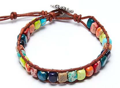 7 Chakra Bracelet Bohemian Handmade Leather Wrap Healing Protection Natural Stone Yoga Beaded Bracelets Boho Friendship Jewelry - color: Chakra #2