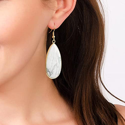 BaubleStar Natural Crystal Healing Stone Earrings Statement Teardrop Dangle Earrings for Women - color: White