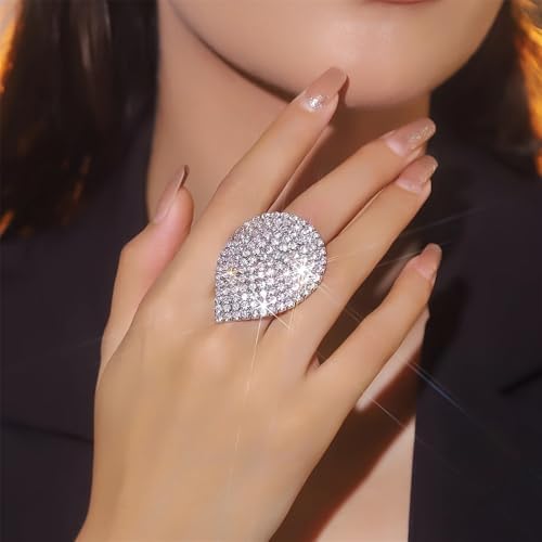 Cubic Zirconia Waterdrop Wrap Finger Rings for Women Luxury Shiny Rhinestone Crystal Teardrop Shape Adjustable Stacking Open Ring Statement Promsie Band Comfort Fit Fashion Wedding Party Prom Jewelry