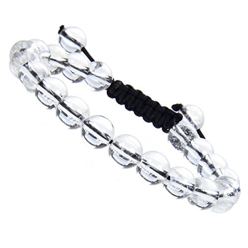 MASSIVE BEADS Natural Healing Power Gemstone Crystal Beads Unisex Adjustable Macrame Bracelets - color: Clear Crystal, size: 8mm