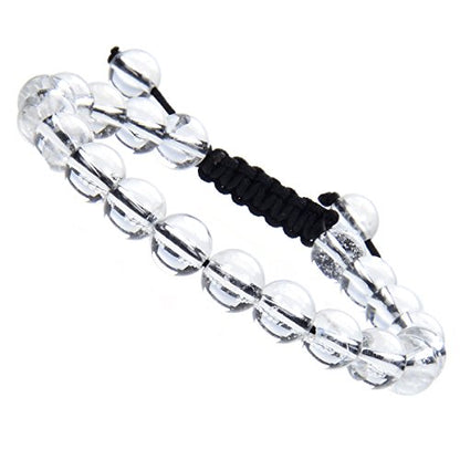 MASSIVE BEADS Natural Healing Power Gemstone Crystal Beads Unisex Adjustable Macrame Bracelets - color: Clear Crystal, size: 8mm