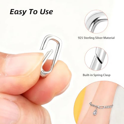 2 Pcs 925 Sterling Silver Necklace Enhancer Clasp,Hypoallergenic Pendant Enhancer Shortener,Spring Bail Pendant Connector for Necklaces, Bracelets, Anklets,Jewelry Making and Charm Holder Gift - color: Silver 0.25 x 0.52 inch