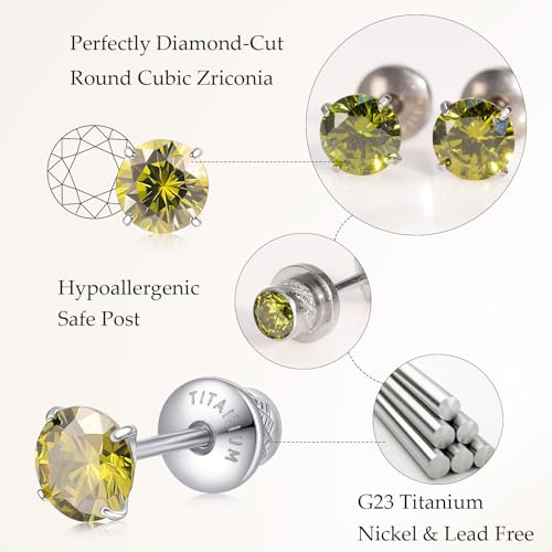Limerencia Birthstone Screw Back Earrings G23 Implant Grade Titanium Stud Earrings Hypoallergenic Cubic Zirconia Posts Studs Jewelry Gifts for Girls Sensitive Ears - color: August