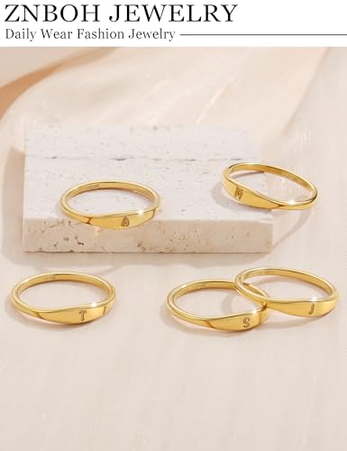 Gold Filled Rings for Women 14k Non Tarnish Initial Pinky Dainty Ring | Stackable Signet Letter Personalized Gold Rings, Stacking Thumb Band, Cute Simple Waterproof Custom Jewelry Gifts Size 6-10 - color: G