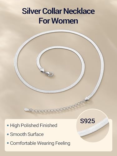 PROSTEEL 3mm/5mm Herringbone Choker Necklace for Women, 12.5"/15"/18", Stainless Steel/Sterling Silver Flat Snake Chain in Silver/Yellow Gold/Rose Gold/Black, Come with Box - color: 3mm-925 Sterling Silver, size: 15 Inch