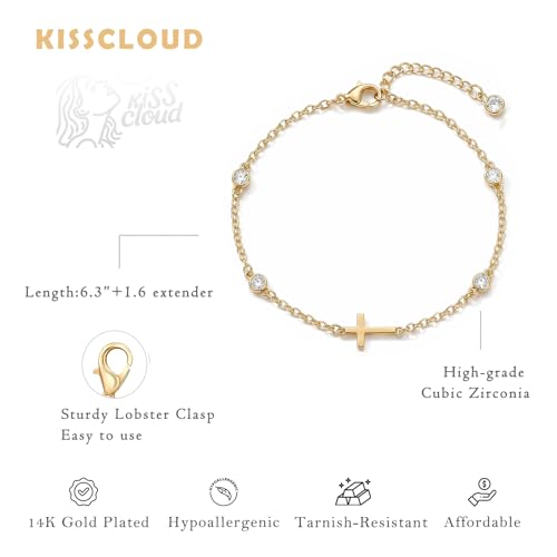 Bracelets for Women, Dainty Gold Silver Ring Bracelet Hand Chain | Cubic Zirconia Pearl Charms, 14K Gold Plated, Adjustable Fit, Trendy Stackable Link Chain, Waterproof Jewelry, Gift for Her - color: Gold-cross cz bracelet