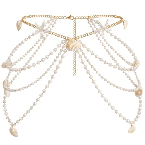 XZQTIVE Starfish Pearl Waist Chain Belts for Women Mermaids Seashell Pearl Belly Chain Gold Pirate Rave Festival Summer Bikini Beach Jewelry Accessories - style: Starfish-11