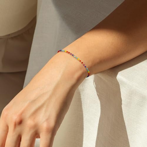 Gold Chain Bracelet for Women, 14K Gold Plated | Dainty Bracelets with Adjustable Chain, Trendy Jewelry Gift for Women - style: layer colorful
