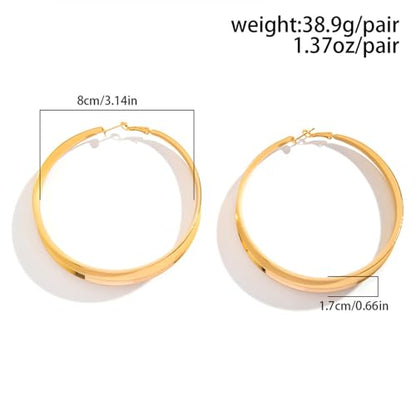 Hoop Earrings for Women Wide Hoop Earrings Large Big Flat Huggie Hoops Earrings Trendy Chunky Hoops Earrings Statement Earrings Jewelry for Women - color: 80mm-Gold