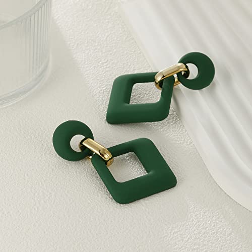 RUOFFETA Acrylic Rectangle Earrings, Fashion Acrylic Square/Oval/Hoop Statement Drop Earrings for Women - color: Dark Green
