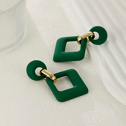RUOFFETA Acrylic Rectangle Earrings, Fashion Acrylic Square/Oval/Hoop Statement Drop Earrings for Women - color: Dark Green