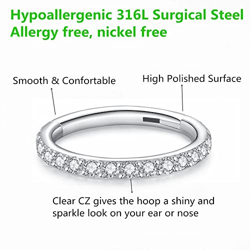 Clear CZ Nose Rings & Earrings - 316L Surgical Steel - Cartilage, Conch, Daith, Helix, Rook, Tragus, Lobe & Snug Body Piercing Jewelry - 20G, 18G - color: Silver, size: 1pc 16 Gauge 6mm