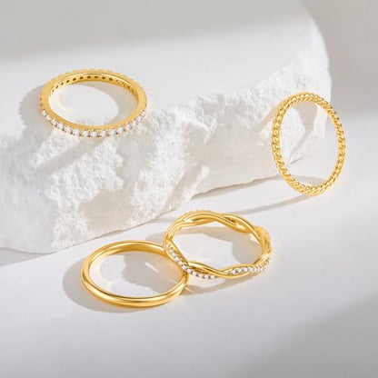 Cicy Bell Stackable Rings for Women 18K Gold Plated Non Tarnish Ring Set | Dainty Cubic Zirconia,Promise Wedding Engagement Rings, Statement Thin Rings,Trendy Jewelry Gifts - color: Gold-Style C, size: 6