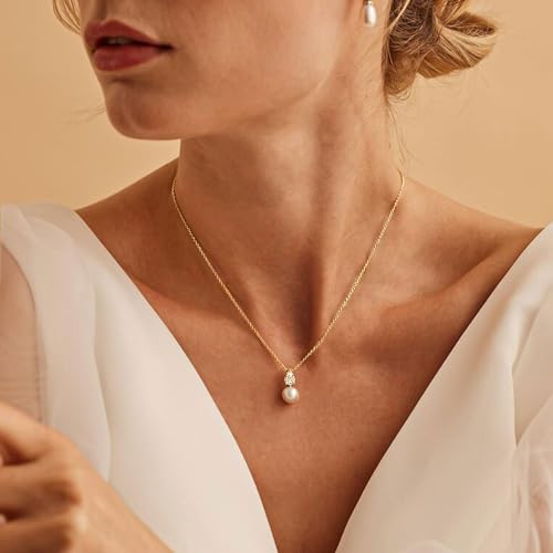 Pearl Necklaces for Women,Dainty Gold Pendant Necklaces Waterproof Jewelry | 14K Gold Plated Pearl Necklaces,Dainty Elegant Wedding Necklace,Small Cute Adjustable Minimalist Necklace,Non Tarnish Jewelry - color: GOLD-13