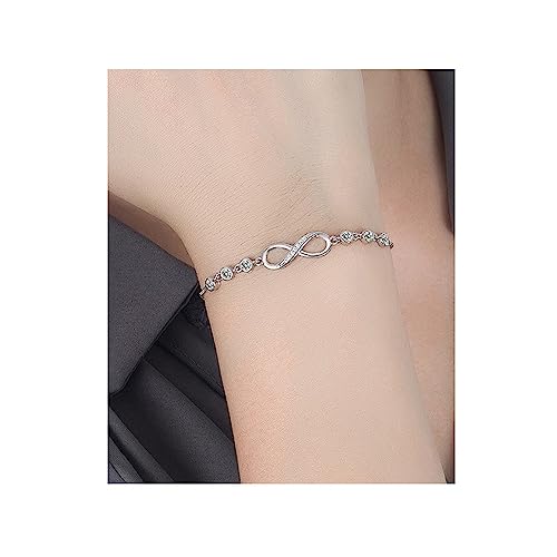 kelistom 925 Sterling Silver Bracelets for Women Teens, Love Heart Charm Chain Bracelet Bangle Fashion Jewelry Gifts - color: infinity zircon