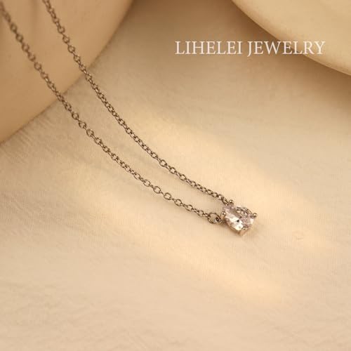 Diamond Pendant Necklaces for Women, Dainty 18k Gold/White Gold Plated Necklace, Gold/Silver Simple Choker Necklaces for Women, Trendy Jewelry Gifts - color: Teardrop -Silver