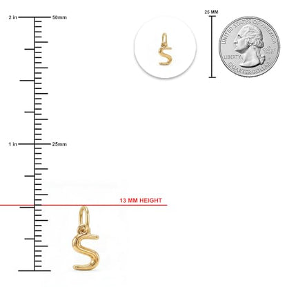 Gold Puffed Initial Letter Charm - 10 Karat Gold - 3D Bubble Letter Pendant - style: Letter s