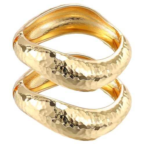 Emibele Gold Bangles for Women, 2PCS Irregular Chunky Gold Bracelet Hinged Open Bangle Bracelets for Women, Fashion Wide Arm Cuff Minimalist Chunky Jewelry Gifts for Valentine Christmas Birthday - style: Hammered Chunky Gold
