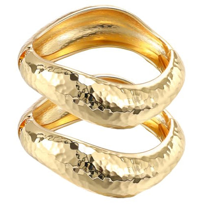 Emibele Gold Bangles for Women, 2PCS Irregular Chunky Gold Bracelet Hinged Open Bangle Bracelets for Women, Fashion Wide Arm Cuff Minimalist Chunky Jewelry Gifts for Valentine Christmas Birthday - style: Hammered Chunky Gold