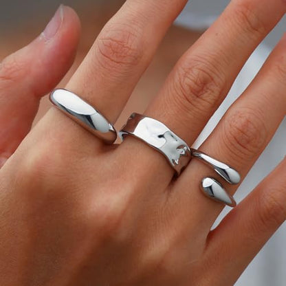 Gold Chunky Rings for Women Non Tarnish, 18K Gold Plated Statement Dome Rings Stacking,Thumb Ring, Mens Silver Wedding Band Jewelry Size 5-11 - color: Silver