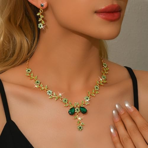 CSIYANJRY99 Silver Prom Jewelry Set Gold Wedding Jewelry Sets for Brides Necklace and Earring Bracelet Rhinestone Prom Party Costume Accessorie - color: Green