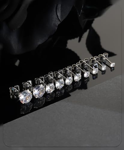 Stainless Steel Stud and Hoop Earrings Sets for Ear Stacks | Choose gold or silver pearl studs, CZ studs, flat backs, butterfly backs, hoops and multi-pair ear stack sets. - color: 5 Pairs 20G Silver