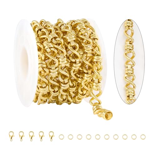 2 Meters Necklace Chains Bulk for Jewelry Making with Accessories | 18K Gold Plated Mixed Material Jewelry Making Supplies Charm Bracelet Making Chain Roll Twist Craft Chain Links - color: Twisted Gold