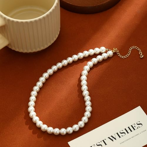 Gold Pearl Necklaces for Women - White Pearls Jewelry Gifts Wedding Bride Bridesmaid Jewelry - color: Gold-Pearl Strand