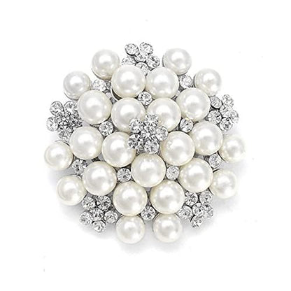 Fashion Elegant Pearl Crystal Snowflake Brooch Pin for Women Girls Wedding Soiree Party Jewelry - color: Silver