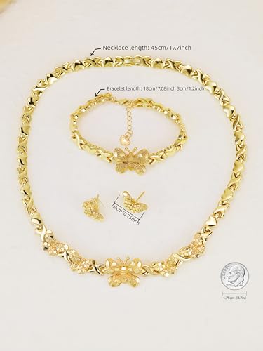 Women's Gold wedding Jewelry Set Tricolor Hugs Kisses Heart necklace set - color: Butterfly heart set