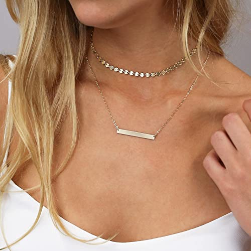 CHESKY 14K Gold Plated Silver Dainty Satellite Choker Necklace for Women | Layered Beaded Chain Necklace, Thin Choker Jewelry, Dainty Gold necklace, Minimalist Trendy Jewelry, Daily Gift for Women - style: Disc+Silver