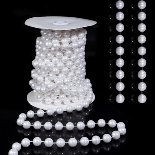 Pearls String Beads 33 Feet Crafts Faux Pearl Roll for Christmas Garland Flowers Wedding Party Jewelry Decoration(14mm White) - color: White, size: 14mm