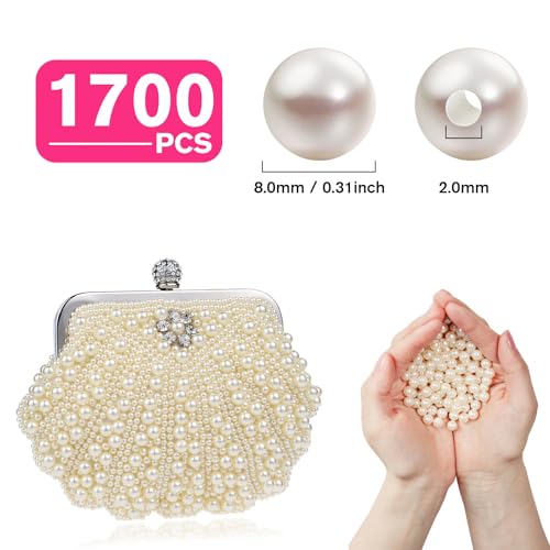 1700PCS Pearl Beads for Jewelry Making 8mm Big Jewelry Beads Bulk | Round Faux Pearls Beads with Holes for Bracelet Necklace Earrings Crafting - color: ivory(8mm)