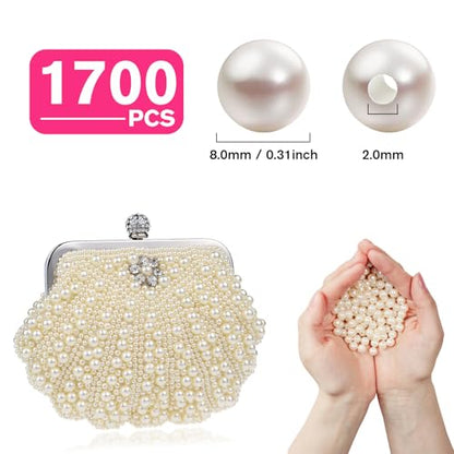 1700PCS Pearl Beads for Jewelry Making 8mm Big Jewelry Beads Bulk | Round Faux Pearls Beads with Holes for Bracelet Necklace Earrings Crafting - color: ivory(8mm)