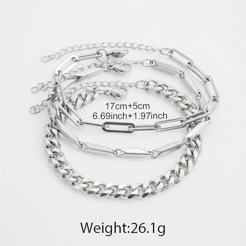 Gold Bracelets for Women 14K Gold Plated Sets Trendy Thin Dainty Stackable Cuban Link Paperclip Chain Bracelet Pack Accessories - color: C9245
