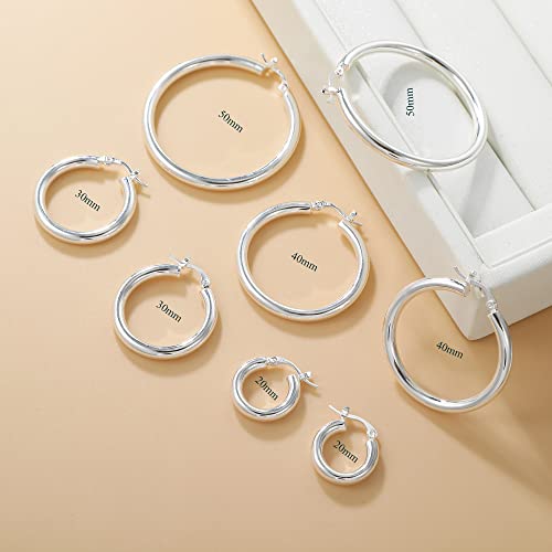 4mm Thick Gold Chunky Earrings Steling Silver Post Hoops Earrings For Women Hollow Tube Hoops Earrings Thick Gold Hoop Earrings Hypoallergenic Lightweight Gold Hoop Large Earrings 20/30/40/50/60MM - color: Silver,20mm