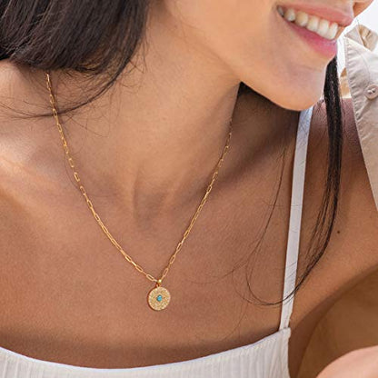 Aobei Pearl 18K Gold Plated Moon Star Lion Evil Eye Love Heart Cross Pendant Necklace Medallion Paperclip Chian Choker Layering Jewery for Women - color: 18K Gold Plated Evil Eye