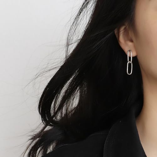18K Gold-Plated Paperclip Earrings 925 Sterling Silver Posts Lightweight Hypoallergenic Earrings Jewelry Gift Birthday Present - color: White Gold