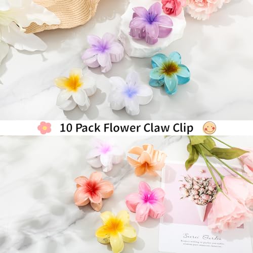 HAPTIME 10 Pack Flower Hair Clips, Beach Hair Accessories, Preppy Claw Clips, Plumeria Hair Clip, Hawaiian Claw Clips, Gifts for Women Teen Girls