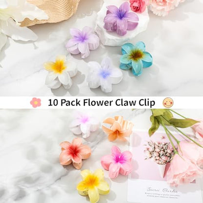 HAPTIME 10 Pack Flower Hair Clips, Beach Hair Accessories, Preppy Claw Clips, Plumeria Hair Clip, Hawaiian Claw Clips, Gifts for Women Teen Girls