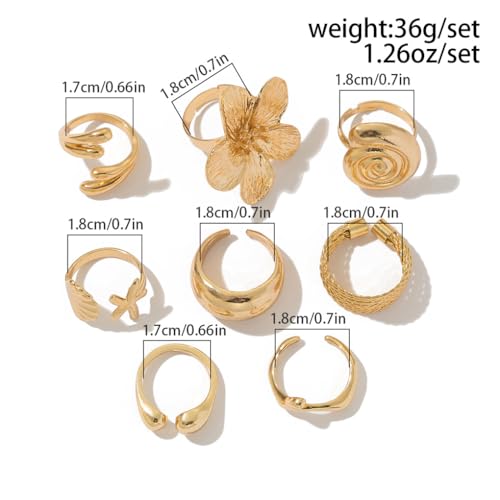 GIGB PBDK Chunky Gold Flower Open Knuckle Ring Set for Women,Dainty Seashell Starfish Statement Midi Finger Ring,Trendy Holiday Jewelry Accessories Gifts
