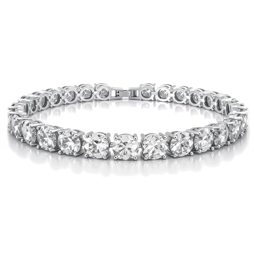 KEZEF Tennis Bracelet for Women, 7mm Round CZ, Silver Plated Brass, 6.5–8 Inch, Fold-Over Clasp - color: White CZ, size: 8 Inch