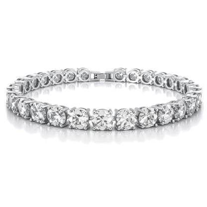 KEZEF Tennis Bracelet for Women, 7mm Round CZ, Silver Plated Brass, 6.5–8 Inch, Fold-Over Clasp - color: White CZ, size: 8 Inch