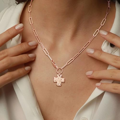 CHESKY Cross Necklace for Women, 14K Gold/Silver Plated Paperclip Necklace | Chunky Cross Necklace, Statement Pendant Charm Necklace, Gold Jewelry for Women, Fashion Accessories - color: Rosegold