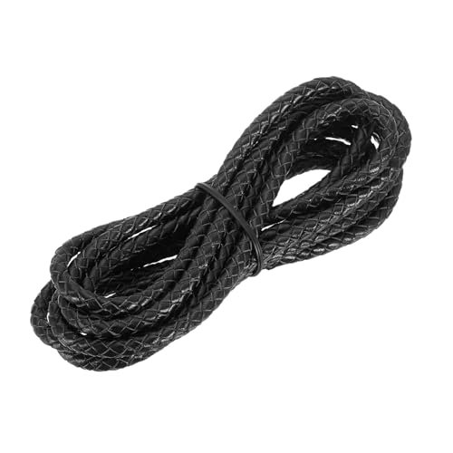 MECCANIXITY Braided Leather Cord, Round Leather Bolo Tie String Rope for Crafts, Jewelry Making, Necklace, Bracelets, 5mm x 2m, Black - color: Black, size: 5mm x 2m
