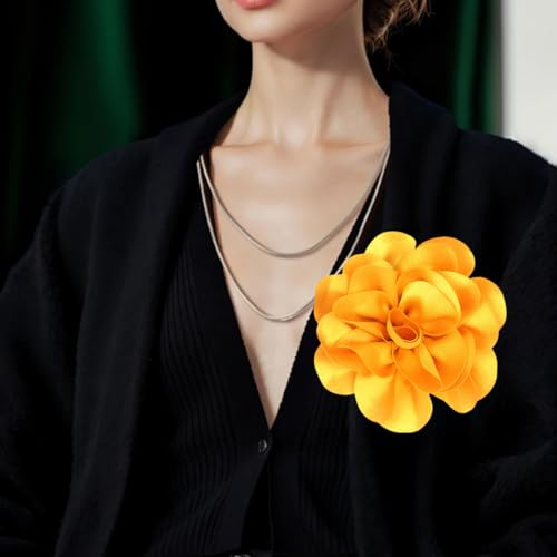 Large Rose Flower Brooches Chiffon Camellia Brooch Lapel Pins Hair Clips Hat Pins for Women Wedding Banquet Accessories Large Satin Flowers 5.5in - color: Yellow